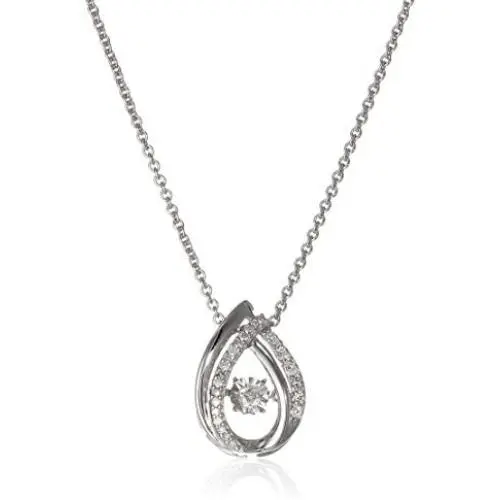Jewelili Sterling Silver 1/10 Cttw Natural White Round Dancing Diamond Drop Pendant Necklace, 18'' Rolo Chain Jewelili Sterling Silver 1/10 Cttw Natural White Round Dancing Diamond Drop Pendant Necklace, 18'' Rolo Chain