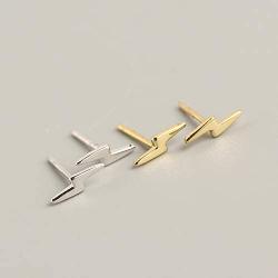 Sterling Silver Lightning Bolt Tiny Stud Earrings for Women Girls Men Hypoallergenic Pierced Ear Minimalist Polished Mini Flash Thunder Button Tragus Post Pin Body Jewelry