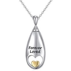 YinShan Cremation Jewelry 925 Sterling Silver Drops and Heart Memorial Urn Ashes Keepsake Cylinder Necklace Pendant Engraved Forever Loved
