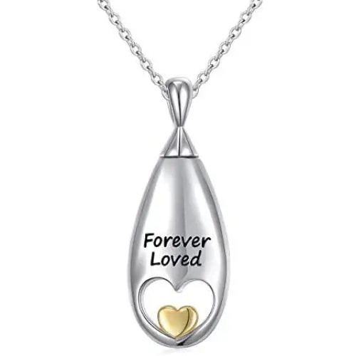 YinShan Cremation Jewelry 925 Sterling Silver Drops and Heart Memorial Urn Ashes Keepsake Cylinder Necklace Pendant Engraved Forever Loved YinShan Cremation Jewelry 925 Sterling Silver Drops and Heart Memorial Urn Ashes Keepsake Cylinder Necklace Pendant Engraved Forever Loved