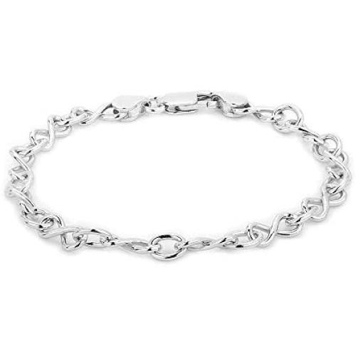 Vanbelle Sterling Silver Jewelry Hand-Made Fancy Infinity Link Chain Bracelets with Rhodium Plating for Women and Girls