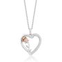 Jewelili Enchanted Disney Fine Jewelry Sterling Silver and 10k Rose Gold 1/10cttw Belle Rose with Heart Pendant