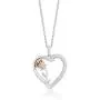 Jewelili Enchanted Disney Fine Jewelry Sterling Silver and 10k Rose Gold 1/10cttw Belle Rose with Heart Pendant