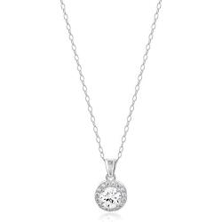 Amazon Essentials Sterling Silver Cubic Zirconia Halo Pendant Necklace (Round & Princess)