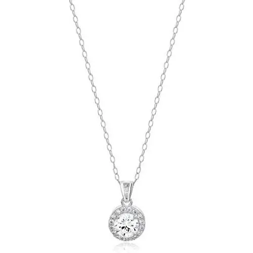 Amazon Essentials Sterling Silver Cubic Zirconia Halo Pendant Necklace (Round & Princess) Amazon Essentials Sterling Silver Cubic Zirconia Halo Pendant Necklace (Round & Princess)