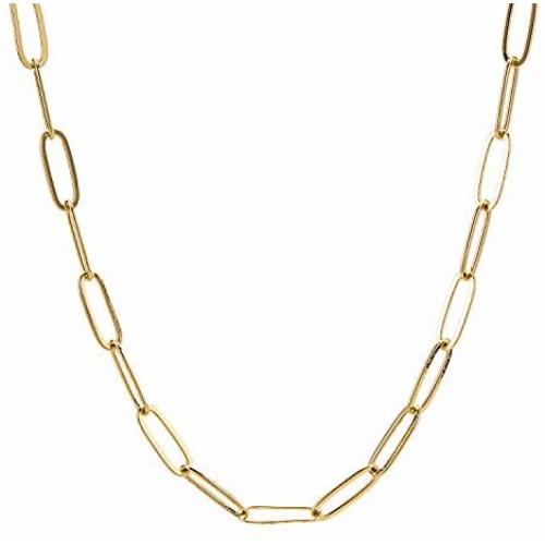 kelistom 14K Gold Plated Paper Clip Link Chain Choker Necklace for Women Teen Girls, 5mm Copper Oval Rectangle Link Chain Necklace Bracelet, 14”+2” Extension