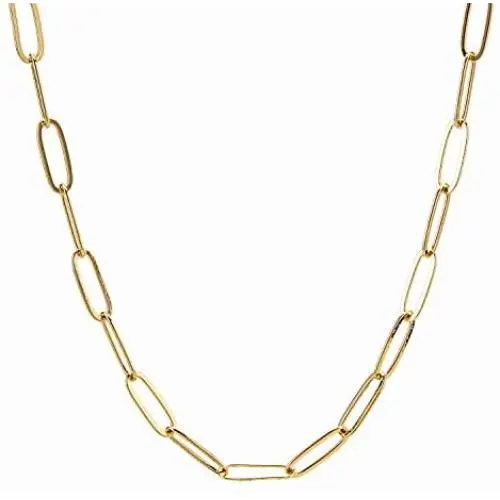 kelistom 14K Gold Plated Paper Clip Link Chain Choker Necklace for Women Teen Girls, 5mm Copper Oval Rectangle Link Chain Necklace Bracelet, 14”+2” Extension kelistom 14K Gold Plated Paper Clip Link Chain Choker Necklace for Women Teen Girls, 5mm Copper Oval Rectangle Link Chain Necklace Bracelet, 14”+2” Extension
