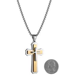 HZMAN Fashion Polished Diverse Men and Women Religious Cross Christian Stainless Steel Necklace Pendant 22+2 Inch Chain