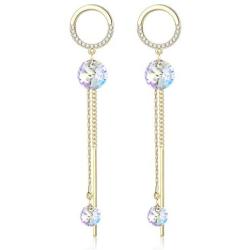 Sllaiss Aurora Linear Drop Earrings for Women with Swarovski Crystals 14K Gold Plated Dangle Earrings Fashion Jewelry Gifts