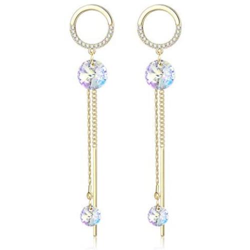 Sllaiss Aurora Linear Drop Earrings for Women with Swarovski Crystals 14K Gold Plated Dangle Earrings Fashion Jewelry Gifts