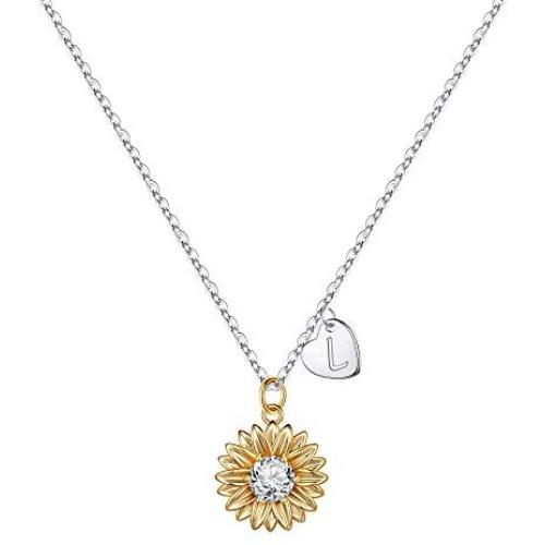MONOZO Initial Sunflower Necklace for Women Girls, 14k Gold Plated Sunflower Necklace Pendant CZ Heart Letter Initial Necklace You are My Sunshine Gifts Sunflower Jewelry for Girls