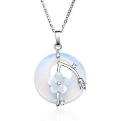 Injoy Jewelry Flower Wrapped Pendant Necklace Energy Healing Crystal Round Gemstone Pendant Necklace 18'' Stainless Steel Chain