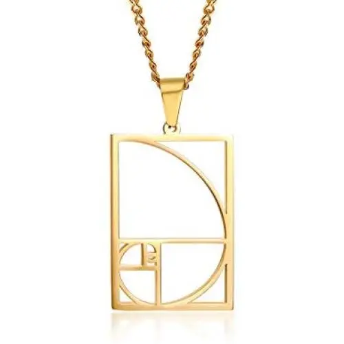MPRAINBOW Unisex Stainless Steel Gold Plated Fibonacci Sequence Ratio Symbol Pendant Necklace Mathematics Jewelry Gift For Teacher,Son, Daughter,Friends