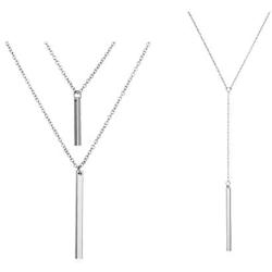 Gold/Silver Simple Y Lariat Pendant Necklace Adjustable Circle Long Layered Jewelry Set for Women