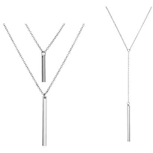 Gold/Silver Simple Y Lariat Pendant Necklace Adjustable Circle Long Layered Jewelry Set for Women