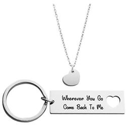 Ankiyabe Wherever You Go Come Back to Me Keychain and Necklace Set Couples Jewelry Going Away Gift for Boyfriend Husband Gift