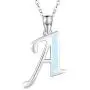 Initial Necklace, 925 Sterling Silver Monogram Letter Pendant with Created Opal, A-Z Alphabet Necklace, Initial Jewelry Gifts for Women Girlfriend Daughter