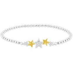Jewelili Enchanted Disney Fine Jewelry Sterling Silver and 10K Yellow Gold 1/10 CTTW Tinkerbell Bracelet