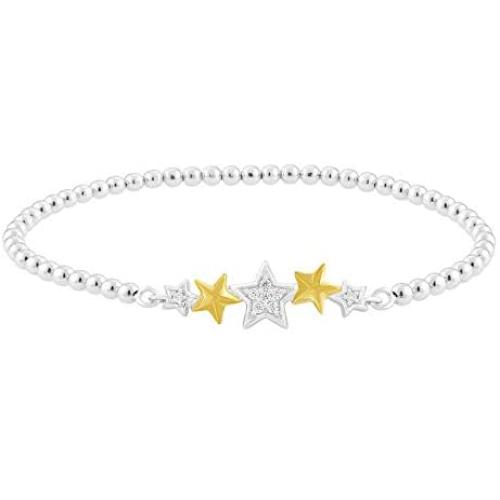 Jewelili Enchanted Disney Fine Jewelry Sterling Silver and 10K Yellow Gold 1/10 CTTW Tinkerbell Bracelet