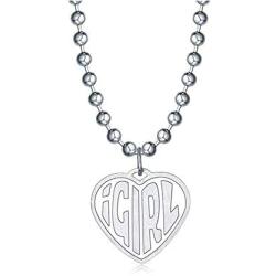 SkyFly IGirl Necklace I Girl Pendant Stainless Steel Chunky Ball Chain Heart Necklace Alternative Jewelry Cool and Cute Streetwear Accessory Y2k Jewelry for Girl Women