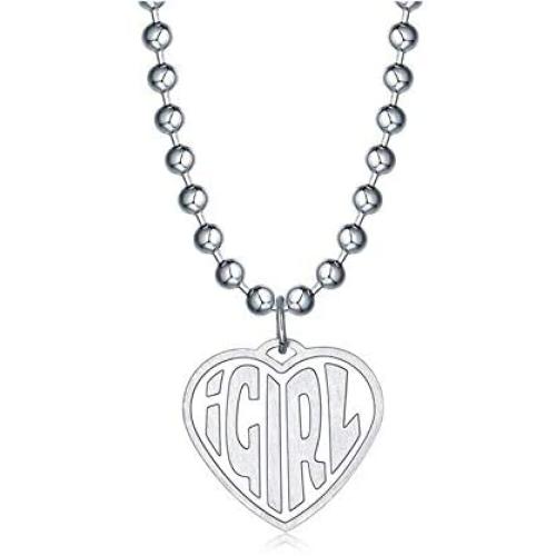 SkyFly IGirl Necklace I Girl Pendant Stainless Steel Chunky Ball Chain Heart Necklace Alternative Jewelry Cool and Cute Streetwear Accessory Y2k Jewelry for Girl Women