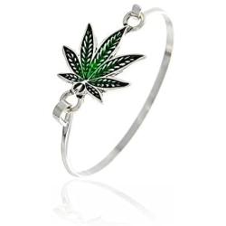 Green Enameled Marijuana/Cannabis/Hemp Leaf Bangle