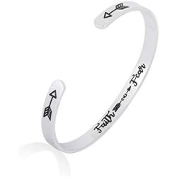 DODIY Mantra Bracelet Inspirational Bangle Gold/Silver Plated Bangle Jewelry for Teen/Girls/Women/Men Gift Keep Going Stainless Steel Engraved Personalized Engraved Gift