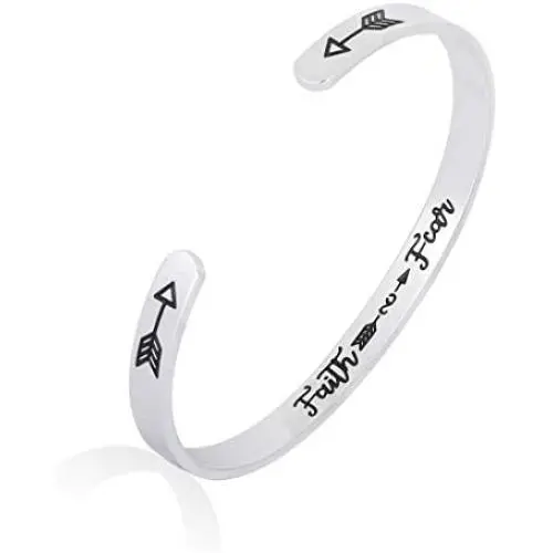 DODIY Mantra Bracelet Inspirational Bangle Gold/Silver Plated Bangle Jewelry for Teen/Girls/Women/Men Gift Keep Going Stainless Steel Engraved Personalized Engraved Gift