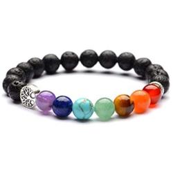 YAZILIND 7 Color Chakela Yoga 8mm Natural Stone Life Tree Volcanic Stone Mix Woven Bracelet