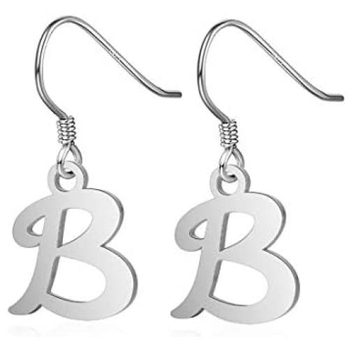 POTIY Silver Initial Earrings Fashion Alphabet Letter Earrings for Women Girls 26 Initials Jewelry Gift