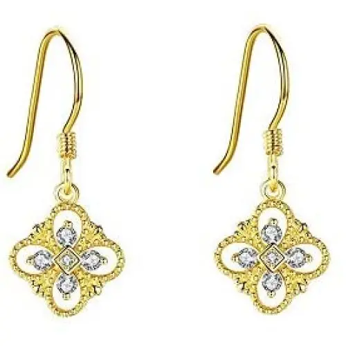 Crystal Vintage Dangle Stud Earrings for Women Girls S925 Sterling Silver Charms CZ Filigree Clover Flower Dangling Hook Studs Wedding Retro Bridal Prom Antique Jewelry Holiday Gifts