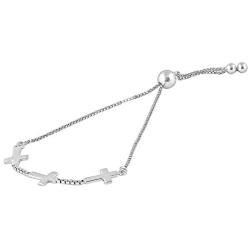 Charmsy Sterling Silver Jewelry Three Cross Adjustable Sliding Bolo Bracelet for Women