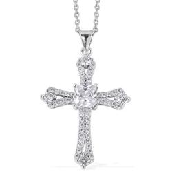 Shop LC Diamond April Birthstone Cross Necklace Pendant Silvertone Stainless Steel Women Fashion Birthday Easter Gifts Dainty Chunky Minimalist luxury Jewelry 20''