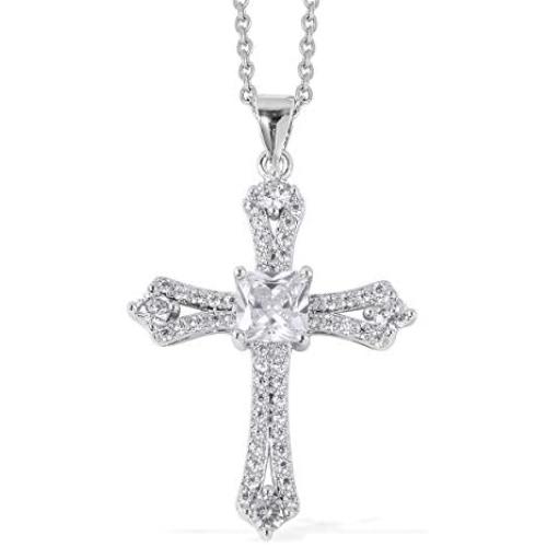 Shop LC Diamond April Birthstone Cross Necklace Pendant Silvertone Stainless Steel Women Fashion Birthday Easter Gifts Dainty Chunky Minimalist luxury Jewelry 20''