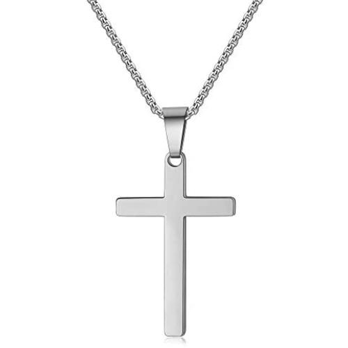 Classic Cross Pendant Mens Necklaces for Mens Women 16 18 20 22 24 Inches 316L Stainless Steel Chain Gold/Silver/Black Tone