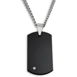 | Crucible Diamond Accent Polished Black Plated Tungsten Carbide Dog Tag Pendant - 24''