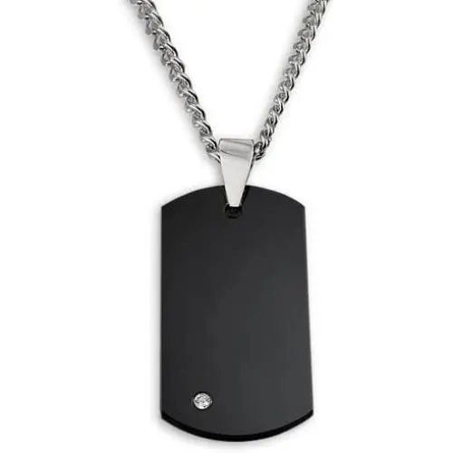 | Crucible Diamond Accent Polished Black Plated Tungsten Carbide Dog Tag Pendant - 24'' | Crucible Diamond Accent Polished Black Plated Tungsten Carbide Dog Tag Pendant - 24''