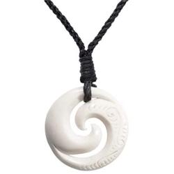 81stgeneration Womens Mens Hand Carved Bone Maori Double Koru Spiral Swirl Pendant Necklace