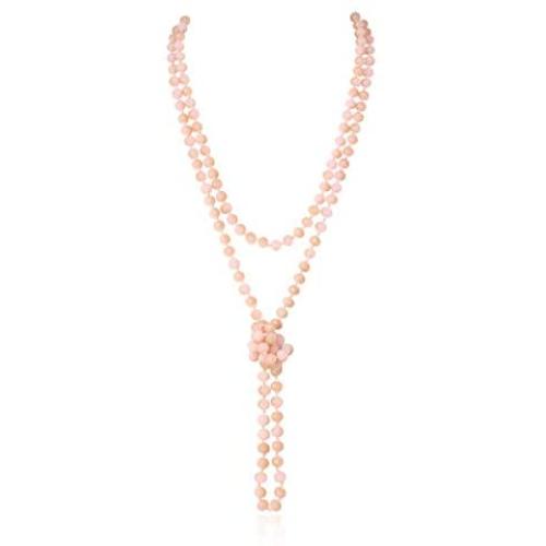 Hand Knotted Beads Endless Long Statement Necklace - Handmade Versatile Beaded Strand Lariat Multi Layer Infinity Wrap 60'' Sparkly Faceted Crystal Rondelle, Faux Pearl