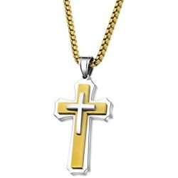 yiyifu Cross Necklace for Men Titanium Steel Pendant Necklace Domineering Mens and Womens Jewelry Christian Accessories Three Layer Chains