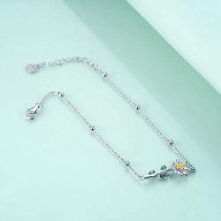 YAFEINI Daisy Sunflower Bracelet 925 Sterling Silver Daisy Sunflower Bangle Bracelets Women Flower Jewelry Gifts