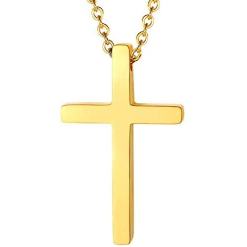 PROSTEEL Stainless Steel Cross Necklace for Men Women, Silver/Black/Gold Tone, Two Size, Hypoallergenic, Engrave Text Available, Come Gift Box