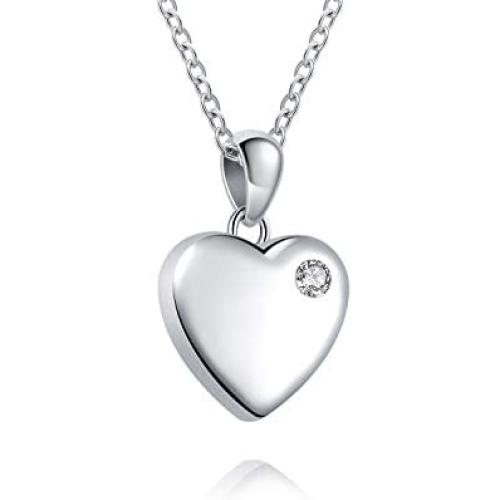 ACJFA Heart Urn Necklace 925 Sterling Silver Cremation Ashes Necklace with Cubic Zircon Keepsake Memorial Jewelry for Women Gift