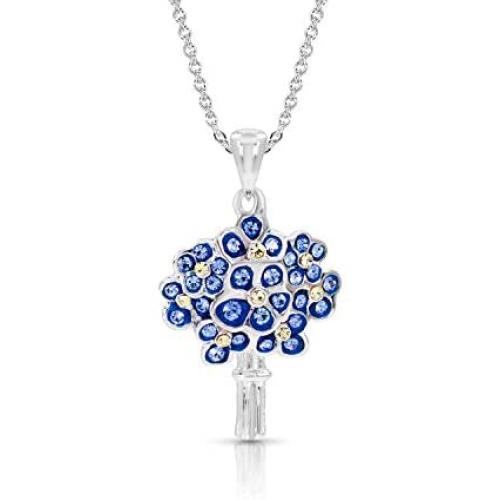 True Love ''Forget-Me-Not'' Blue Flower Plant Crystal Pendant Necklace Never Rust 925 Sterling Silver with Free Breathtaking Gift Box for a Special Moment of Love