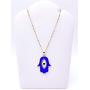 Mava Art Gold Plated Blue Enamel Hamsa Hand Necklace for Women 18K Plated Chain Evil Eye Jewelry