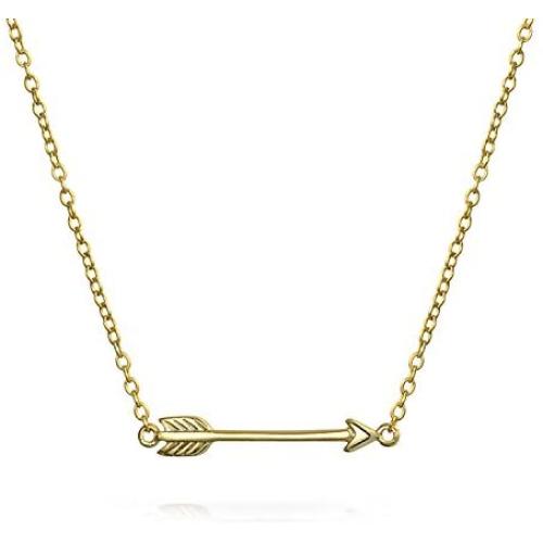 Small Sideways Cupid Arrow Pendant Necklace For Women For Girlfriend Teen 14K Gold Plated 925 Sterling Silver