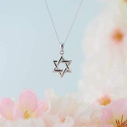 Plated 925 Sterling Silver Star of David Pendant Necklace With 18'' Cable Chain