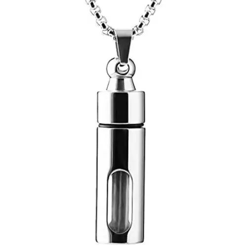 HZMAN Stainless Steel Glass Container Tube Urn Keepsake Cremation Ashes Memorial Pendant Necklace HZMAN Stainless Steel Glass Container Tube Urn Keepsake Cremation Ashes Memorial Pendant Necklace