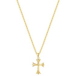 Carleen SOLID REAL 14K Yellow Gold SMALL TINY Little Cute Embossed Cross Crucifix Delicate Necklace Dainty Pendant Fine Jewelry For Women Girls, With 18'' Solid Gold Cable Chain