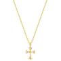 Carleen SOLID REAL 14K Yellow Gold SMALL TINY Little Cute Embossed Cross Crucifix Delicate Necklace Dainty Pendant Fine Jewelry For Women Girls, With 18'' Solid Gold Cable Chain